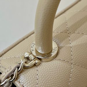 CC 24K Coco Hanle Nano 18cm Beige Grained Calfskin Gold Hardware