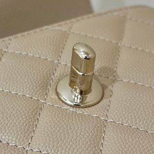 CC 24K Coco Hanle Nano 18cm Beige Grained Calfskin Gold Hardware