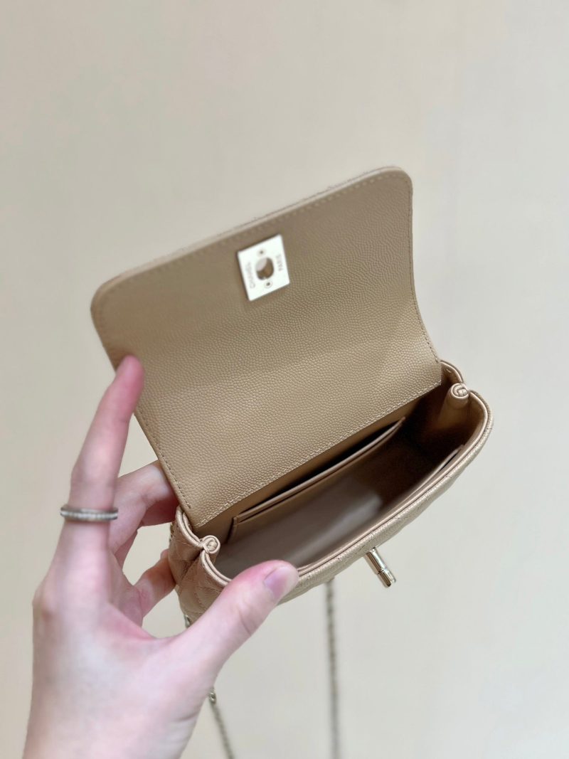 CC 24K Coco Hanle Nano 18cm Beige Grained Calfskin Gold Hardware