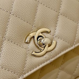 CC 24K Coco Hanle Nano 18cm Beige Grained Calfskin Gold Hardware