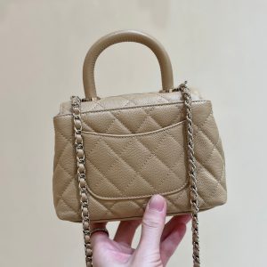 CC 24K Coco Hanle Nano 18cm Beige Grained Calfskin Gold Hardware