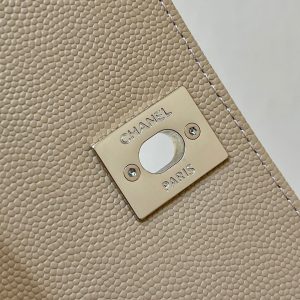 CC 24K Coco Hanle Nano 18cm Beige Grained Calfskin Gold Hardware
