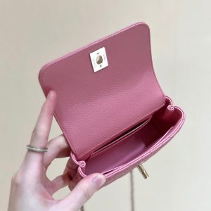 CC 24K Coco Hanle Nano 18cm Pink Grained Calfskin Gold Hardware