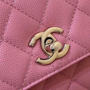 CC 24K Coco Hanle Nano 18cm Pink Grained Calfskin Gold Hardware