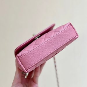 CC 24K Coco Hanle Nano 18cm Pink Grained Calfskin Gold Hardware