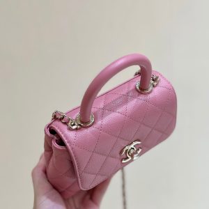 CC 24K Coco Hanle Nano 18cm Pink Grained Calfskin Gold Hardware
