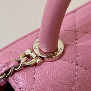 CC 24K Coco Hanle Nano 18cm Pink Grained Calfskin Gold Hardware