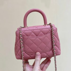 CC 24K Coco Hanle Nano 18cm Pink Grained Calfskin Gold Hardware