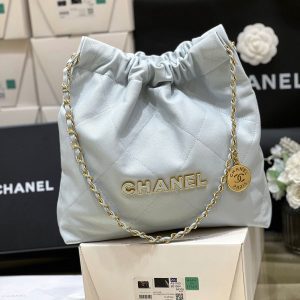 CC 24K Hobo 22 Bag Cloud Blue Grained Calfskin