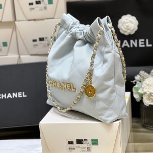 CC 24K Hobo 22 Bag Cloud Blue Grained Calfskin