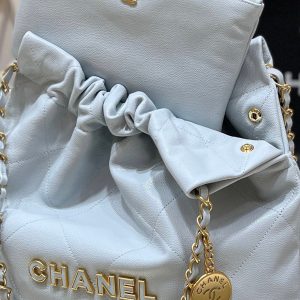 CC 24K Hobo 22 Bag Cloud Blue Grained Calfskin