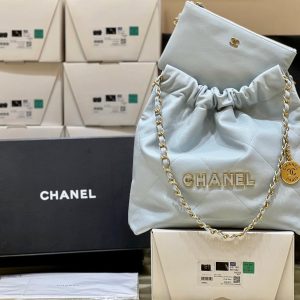 CC 24K Hobo 22 Bag Cloud Blue Grained Calfskin