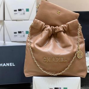 CC 24K Hobo 22 Bag Brown Grained Calfskin