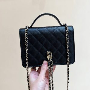 25C Mini Woc 18cm Black Grained Calfskin Gold Hardware