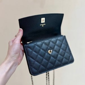 25C Mini Woc 18cm Black Grained Calfskin Gold Hardware