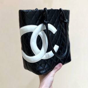 CC Cambon Tote 24cm Black White Quilted Calfsin