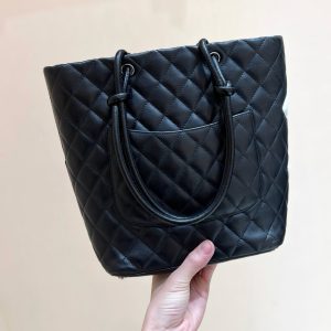 CC Cambon Tote 24cm Black White Quilted Calfsin