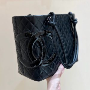 CC Cambon Tote 30cm Black Quilted Calfsin