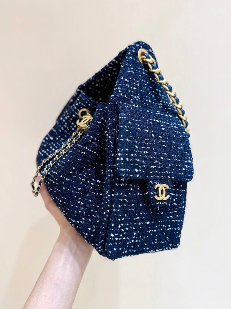 CC 25s Hobo Bag 30cm Dark Blue Tweed Wool