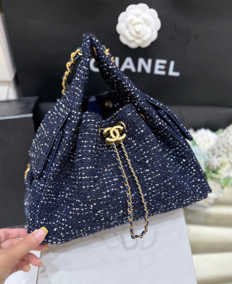 CC 25s Hobo Bag 30cm Dark Blue Tweed Wool