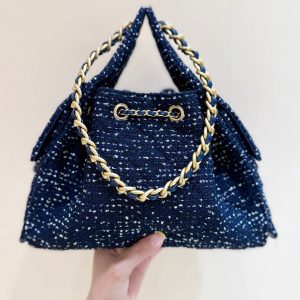 CC 25s Hobo Bag 30cm Dark Blue Tweed Wool