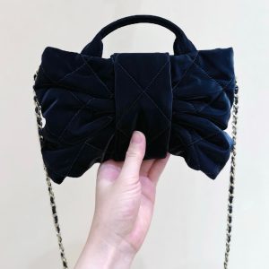 Chanel 2025 Bow Bag 26cm Black Velvet 346049