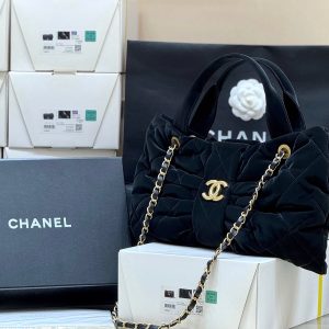Chanel 2025 Bow Bag 38cm Black Velvet 346058
