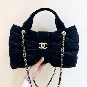 Chanel 2025 Bow Bag 38cm Black Velvet 346058