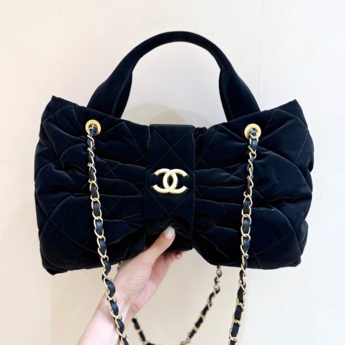 Chanel 2025 Bow Bag 38cm Black Velvet 346058
