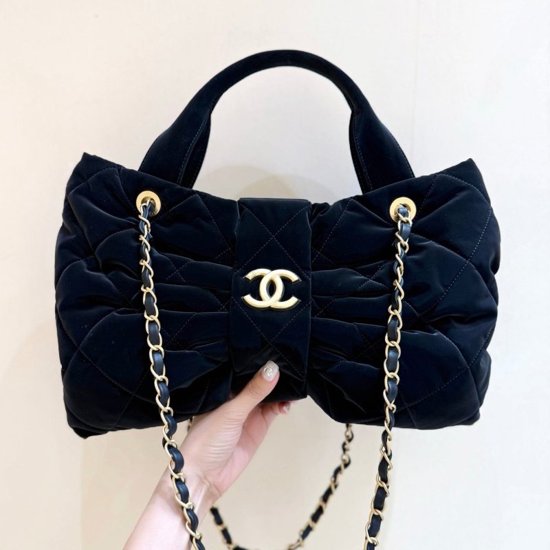 Chanel 2025 Bow Bag 38cm Black Velvet 346058
