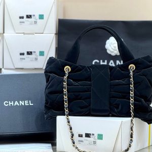 Chanel 2025 Bow Bag 38cm Black Velvet 346058