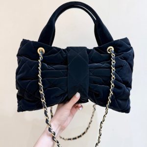 Chanel 2025 Bow Bag 38cm Black Velvet 346058