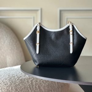 Chanel 2025 Maxi Hobo Bag 31cm Black mix White Straw Leather 320857