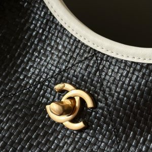 Chanel 2025 Maxi Hobo Bag 31cm Black mix White Straw Leather 320857