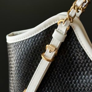 Chanel 2025 Maxi Hobo Bag 31cm Black mix White Straw Leather 320857