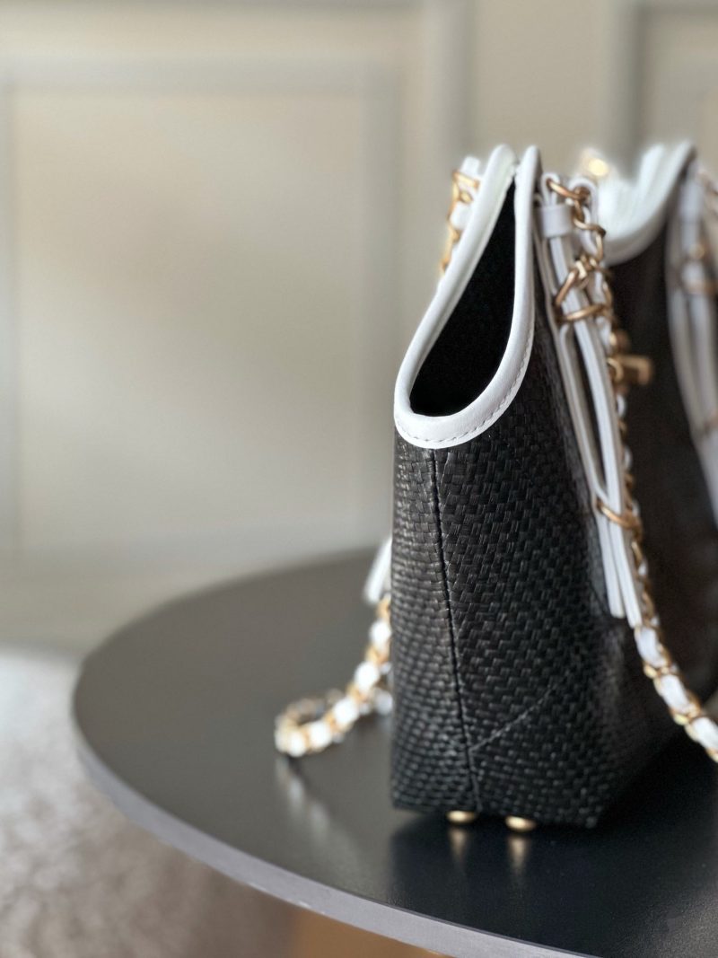 Chanel 2025 Maxi Hobo Bag 31cm Black mix White Straw Leather 320857