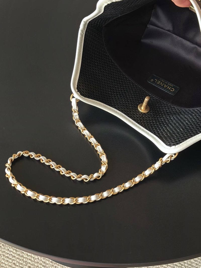 Chanel 2025 Maxi Hobo Bag 31cm Black mix White Straw Leather 320857