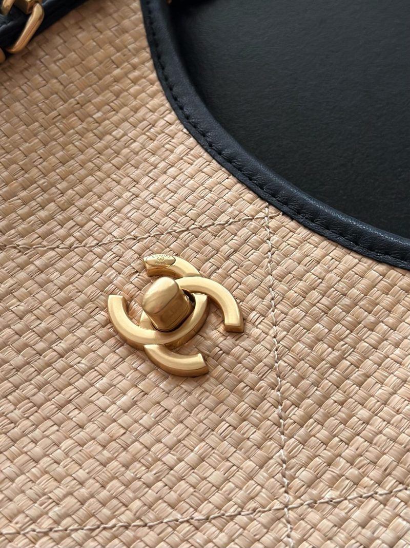 Chanel 2025 Maxi Hobo Bag 31cm Dark Beige mix Black Straw Leather 320858