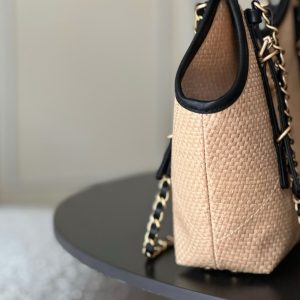 Chanel 2025 Maxi Hobo Bag 31cm Dark Beige mix Black Straw Leather 320858