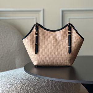 Chanel 2025 Maxi Hobo Bag 31cm Dark Beige mix Black Straw Leather 320858