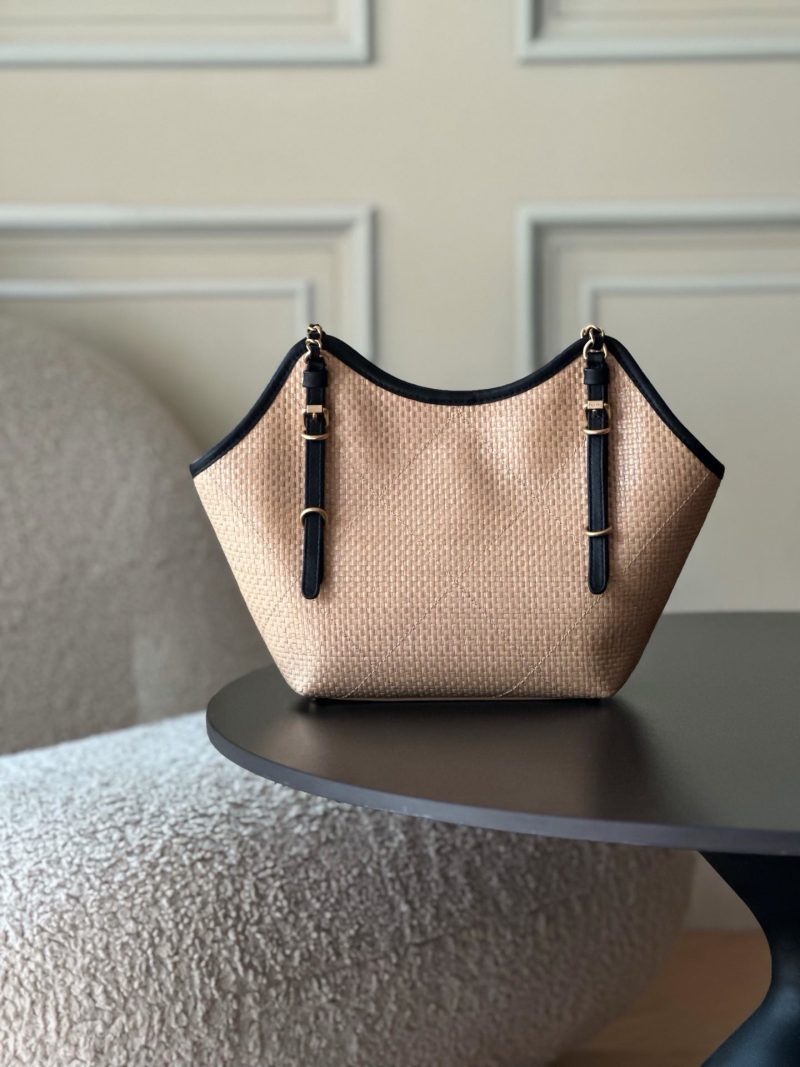 Chanel 2025 Maxi Hobo Bag 31cm Dark Beige mix Black Straw Leather 320858