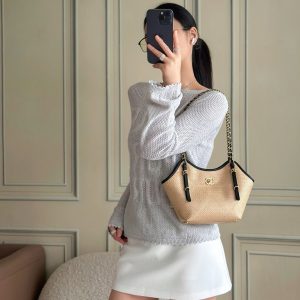 Chanel 2025 Maxi Hobo Bag 31cm Dark Beige mix Black Straw Leather 320858