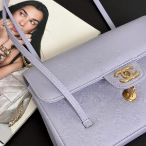 Chanel 2026 Preppy Coco Shoulder Bag Purple Caviar Leather Gold Hardware