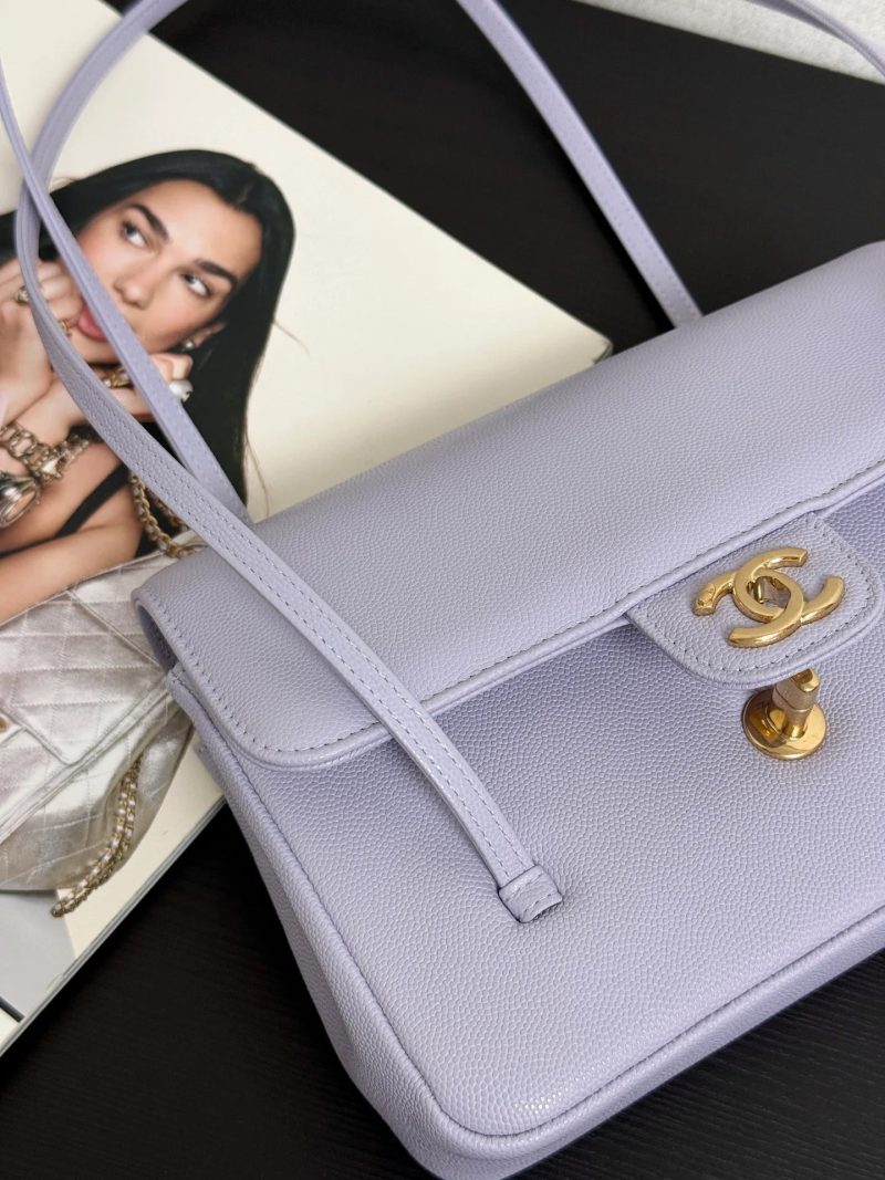 Chanel 2026 Preppy Coco Shoulder Bag Purple Caviar Leather Gold Hardware