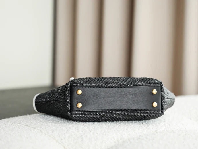 Chanel 2026 Maxi Hobo Bag 28cm Black Straw Leather 351070