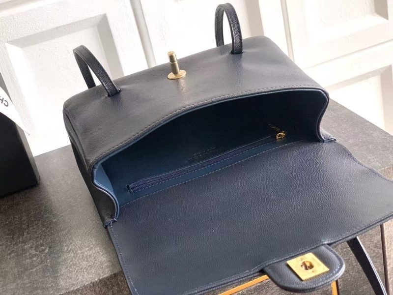 Chanel 2026 Bag 22cm Blue Grained Shiny Calfskin