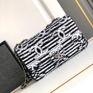 CC 25S FLAP BAG 25 CM IN WHITE MIX BLACK SEQUINS