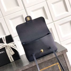 Chanel 2026 Bag 22cm Blue Grained Shiny Calfskin