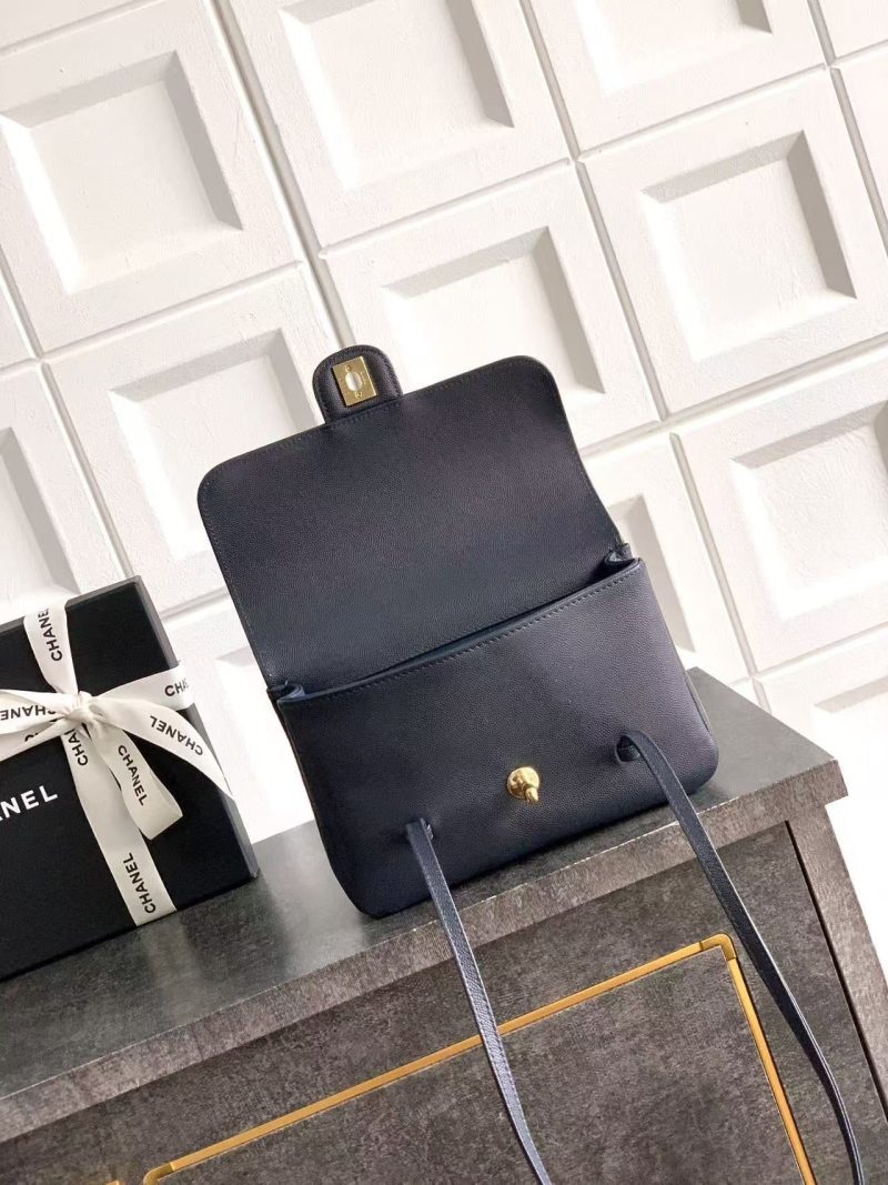 Chanel 2026 Bag 22cm Blue Grained Shiny Calfskin