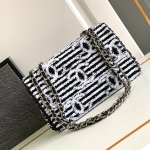 CC 25S FLAP BAG 25 CM IN WHITE MIX BLACK SEQUINS